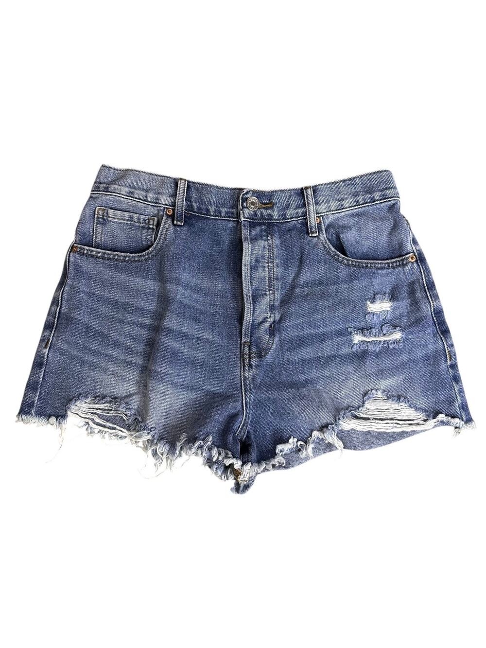 PacSun Vintage High Rise Denim Shorts Size 29 Distressed Frayed Hem Button Fly